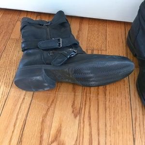 BLACK, LEATHER,  ANKLE, MOTO BOOTS